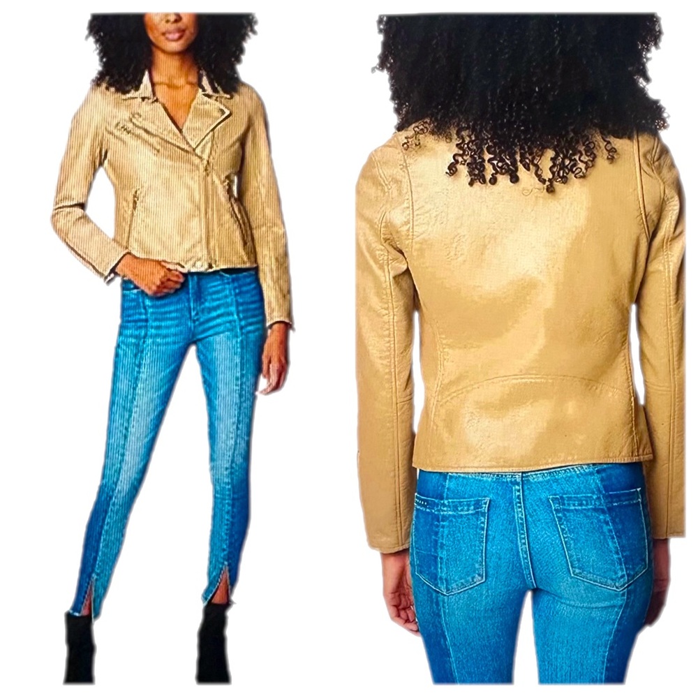 BLANKNYC Tan Vegan Leather Motorcycle Jacket Size XS
